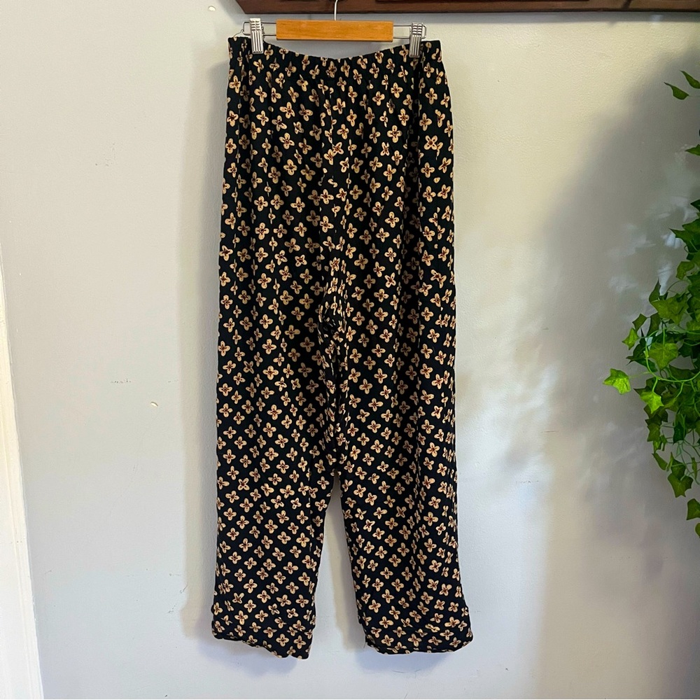 Vintage Black and Tan Floral Patterned Pants M